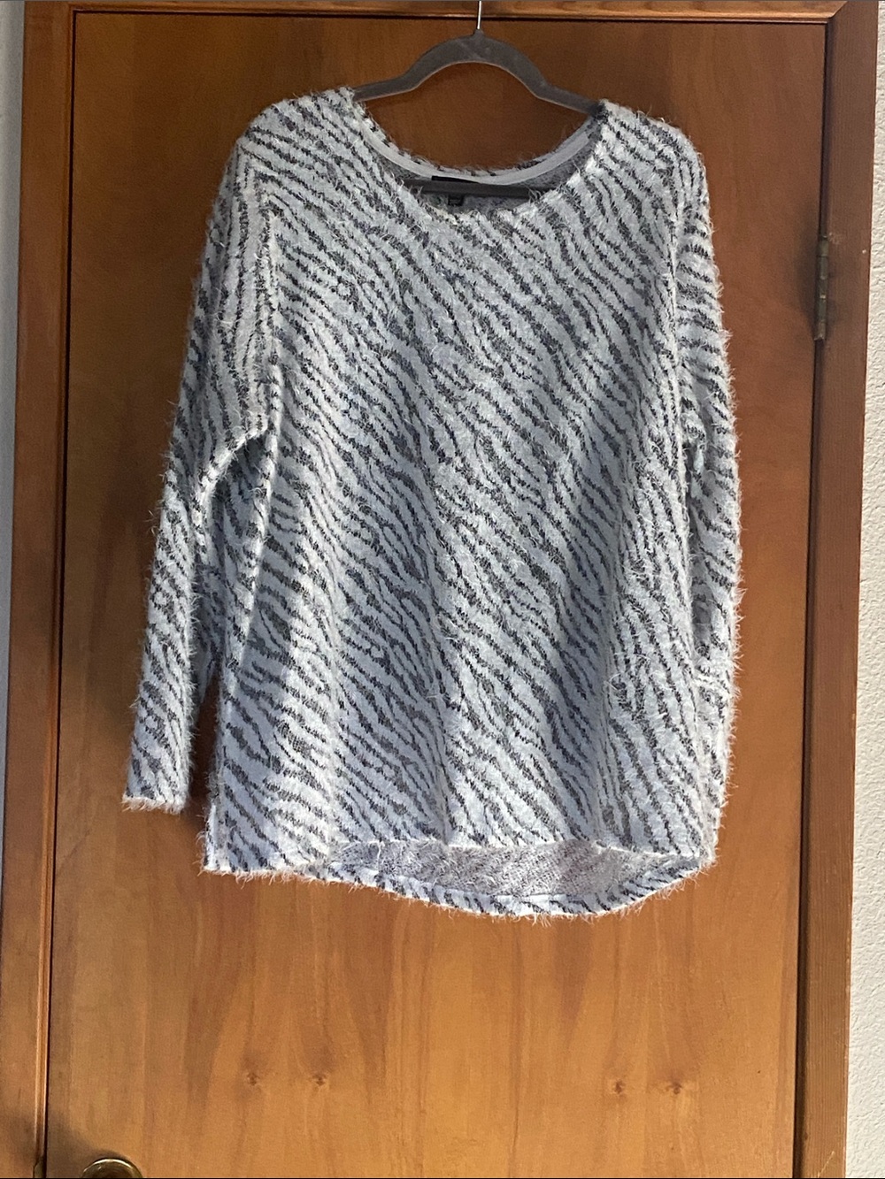 Lane Bryant Fuzzy Knit Zebra-Stripe Sweater in White and Black